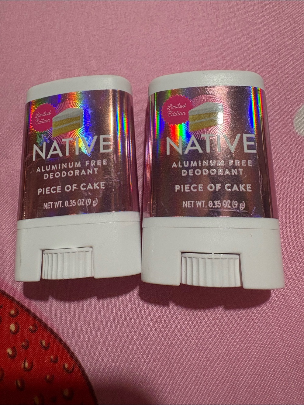 Native Piece of Cake Aluminum Free Deodorant Sticks - White & Pink Holographic